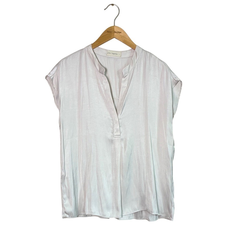 BY TOGETHER Large Champagne Short Sleeve Boxy Fit Popover Top‎ Quiet Luxury